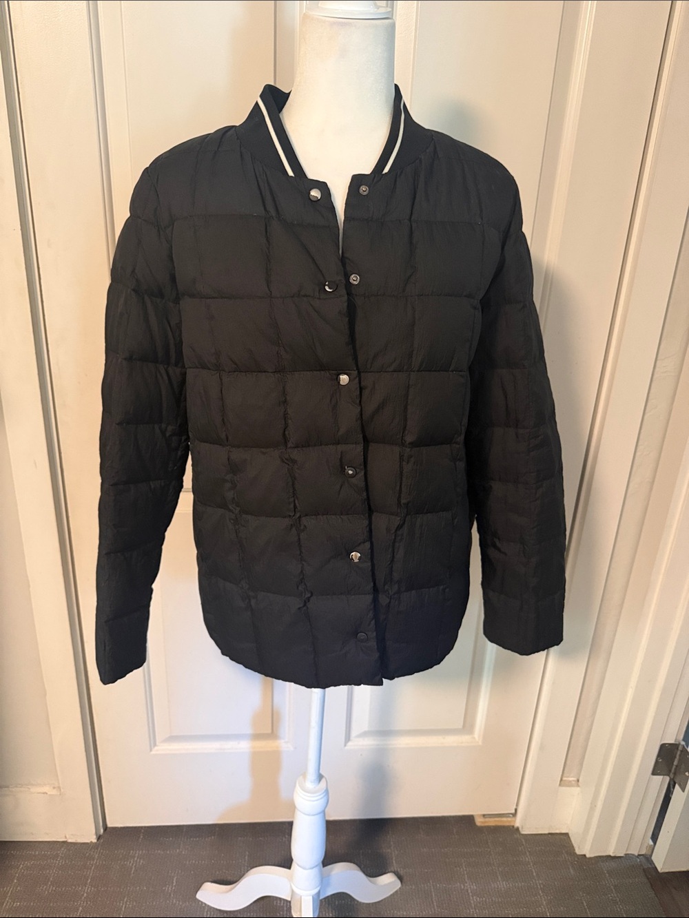 Trina Turk Black Quilted Snap-Front Puffer Jacket